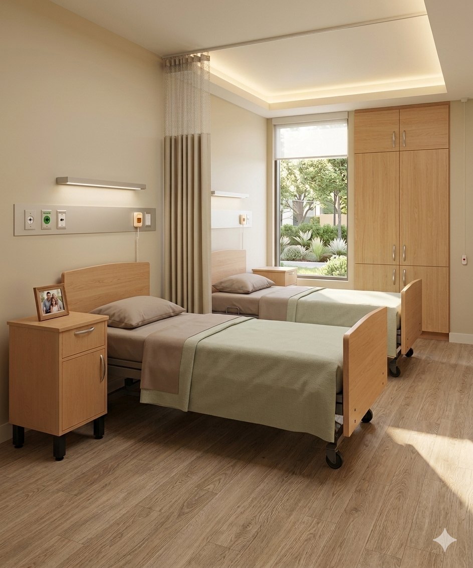 IntelliCare Lumen Heritage furniture in a long-term-care resident room